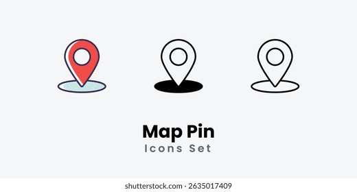 Map Pin Icons thin line and glyph vector icon stock illustration