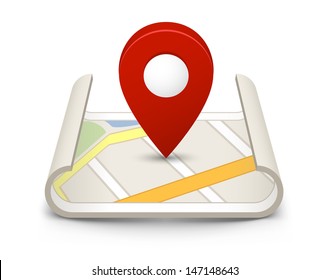 Map with a pin isolated on white