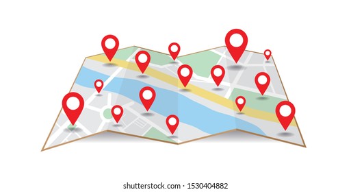 Mapa con un pasador aislado sobre fondo blanco