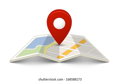 Map with a pin isolated on white