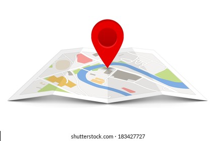 Map with a pin isolated on white. Fully transparent. Any background can be used. 