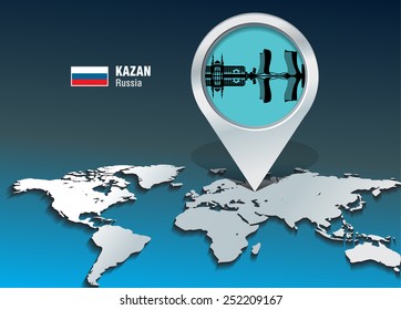 Map pin with Kazan skyline - vector illustration