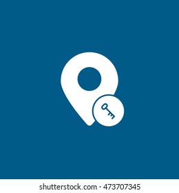 Map Pin Key Flat Icon On Blue Background