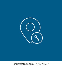 Map Pin Key Line Icon On Blue Background