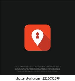 Map pin and keyhole logo design, locked location icon, lock map logo icon vector