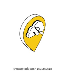 Map pin label shower rain. Vector line, 3d stroke isometric, color web icon, new flat style. Creative illustration design, abstract idea for infographics.