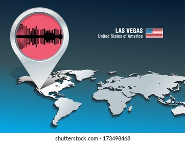 Map pin with Las Vegas skyline - vector illustration