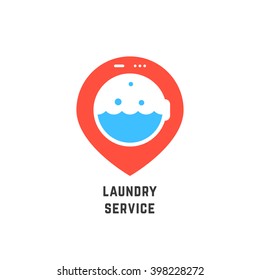 map pin like laundry service logo. concept of professional agency, tide, washhouse, client support, laundry facilities. flat style trend modern logotype design vector illustration on white background