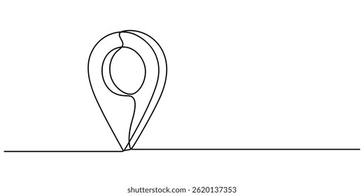 Map pin line background. drawing of white background. Continuous line drawing of GPS icon. Editable line, Location pointer outline illustration. Continuous line drawing of map pin location, minimalist