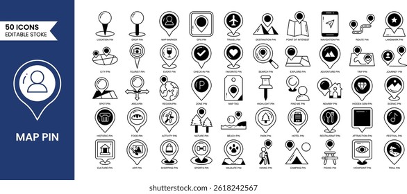 Map Pin line editable icon set in duotone style. Vector illustrations