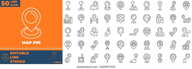 Map Pin Line Editable Icons set. Vector illustration in modern thin line style of map pin icons: map, map pin, gps, destination, etc