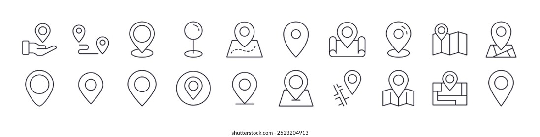 Map Pin Line Icon Bundle. Editable Stroke. Minimalistic Linear Pictogram for Design of Cards, Apps, Banners, Posts 