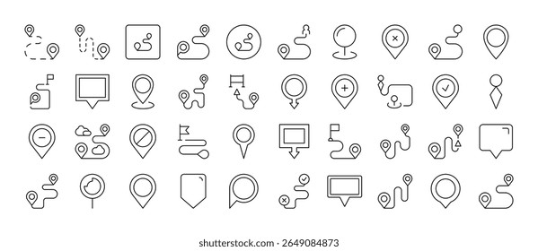 Pacote De Ícones De Linha De Pin De Mapa. Outline Signs para Gráficos e Web Design, Apps, Anúncios, Vários Cartões 