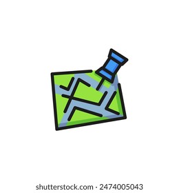 Map and pin line icon. City plan, badge, pointer. Navigation concept. Can be used for topics like location, address, route, roadmap