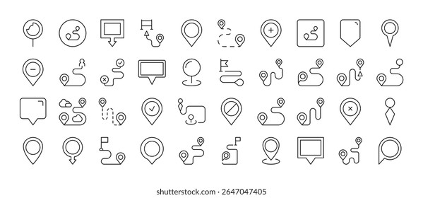 Coleção De Ícones De Linha De Pin De Mapa. Outline Signs para Gráficos e Web Design, Apps, Anúncios, Vários Cartões 