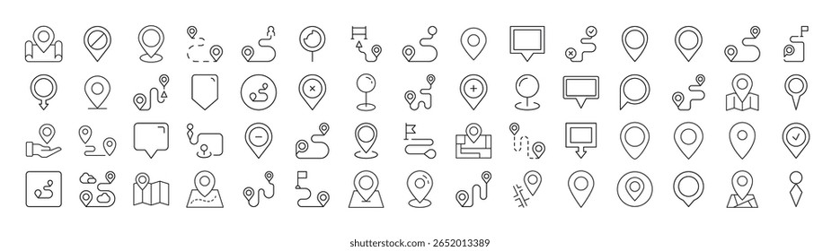 Map Pin Line Icon Collection. Minimalistic Linear Pictogram for Web and Graphic Design, Apps, Banners, Social Network and Cards