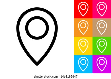 Map Pin. Line Icon With Different Color Background.