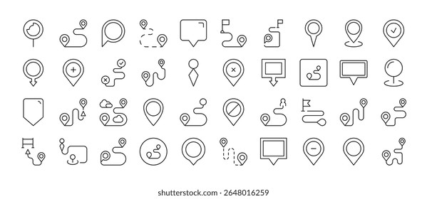 Pacote De Ícones Da Linha Do Pin Do Mapa. Outline Signs para Gráficos e Web Design, Apps, Anúncios, Vários Cartões 