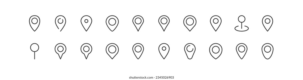 map pin line icon set with editable stroke. Outline collection of vector objects. Premium icon pack
