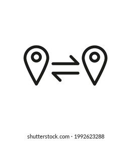 Pin Line Symbol im trendigen Stil zuordnen. Schlagen Sie ein Vektorpiktogramm, einzeln auf weißem Hintergrund. Skizzen für die Kartenprämie.
