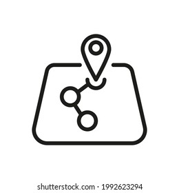 Pin Line Symbol im trendigen Stil zuordnen. Schlagen Sie ein Vektorpiktogramm, einzeln auf weißem Hintergrund. Skizzen für die Kartenprämie.