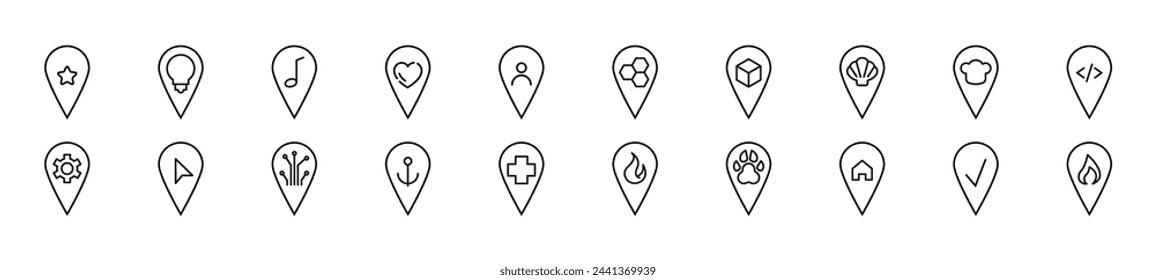Map pin line icons collection. Editable stroke. Simple linear illustration for web sites, newspapers, articles book