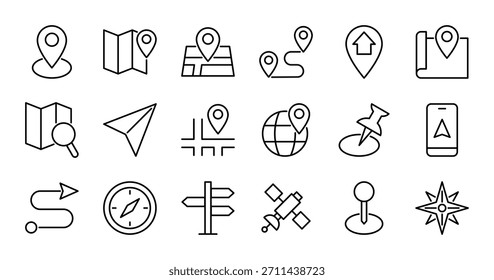 Map pin line icons set vector illustration. Editable stroke