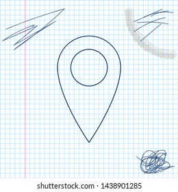 Map pin line sketch icon isolated on white background. Pointer symbol. Location sign. Navigation map, gps, direction, place, compass, contact, search concept. Vector Illustration