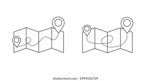 Mapa con la línea del pasador del mapa. Ilustración vectorial aislada sobre fondo blanco