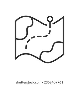 Map and pin, linear icon. Line with editable stroke