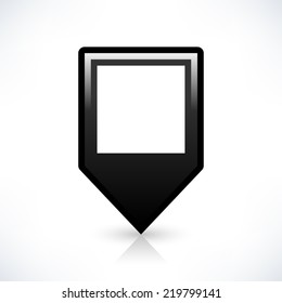 Map pin location black sign rounded square shape icon with gray shadow and gradient reflection isolated on white background in simple flat style. Web design element vector illustration save in 8 eps