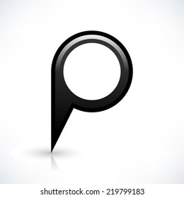 Map pin location black sign circle shape icon with gray shadow and gradient reflection isolated on white background in simple flat style. Web design element vector illustration save in 8 eps