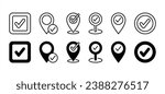 Map pin location checkpoint icon set. Map markers with check mark sign. Vector illustration on a white background