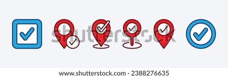 Map pin location checkpoint icon set. Map markers with check mark sign. Vector illustration on a white background