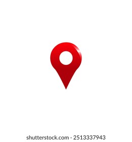 Map pin location icon pointer vector. 3D shiny red color navigation address place area search point indicator mark sign symbol isolated on white