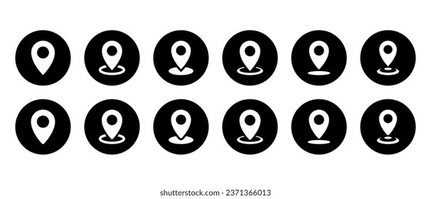 Map pin location icon set collection in black circle. Address position sign symbol