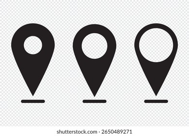 Map pin location icon set. Set of location vector icons. GPS pointer, map pin place symbol.