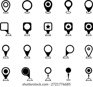 Conjunto de ícones do local do pin do mapa. Mapear marcadores isolados. Símbolo de localização GPS apontador.