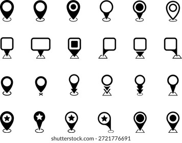 Conjunto de ícones do local do pin do mapa. Mapear marcadores isolados. Símbolo de localização GPS apontador.
