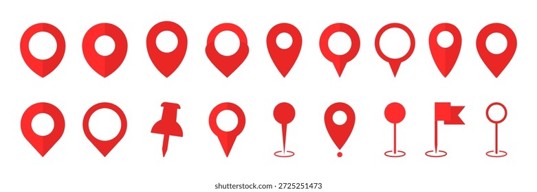 Mapear pin, coleção de ícones de localização. Endereço, GPS, lugar, bandeira, sinal, ponto, ícone de direção ilustração vetorial. Fundo transparente