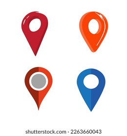 Pin-Positionssymbole zuordnen. Moderne Kartenmarkierungen. Vektorgrafik auf weißem Hintergrund. Modernes Flachdesign-Symbol, minimales Vektorsymbol des Zeigers, Markierungszeichen