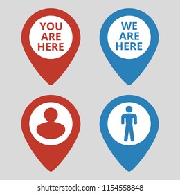 Map pin location icons set on gray background. Vector illustration