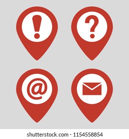 Map pin location icons set on gray background. Vector illustration