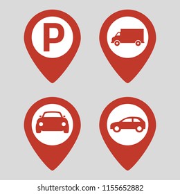 Map pin location icons set on gray background. Vector illustration