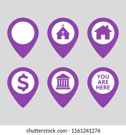 Map pin location icons set on gray background. Vector illustration