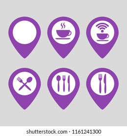 Map pin location icons set on gray background. Vector illustration