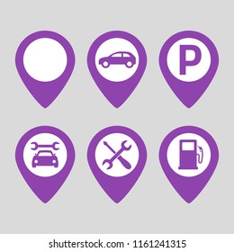 Map pin location icons set on gray background. Vector illustration