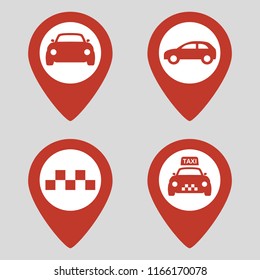 Map pin location icons set on gray background. Vector illustration