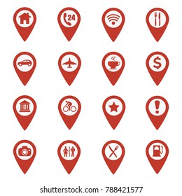 Map pin location icons set on white background. Vector illustration