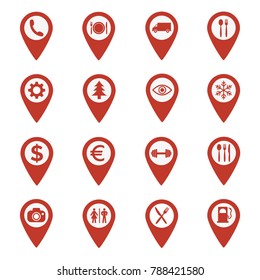 Map pin location icons set on white background. Vector illustration